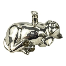 Vintage Pewter Playful Cat Kitty Paper Weight