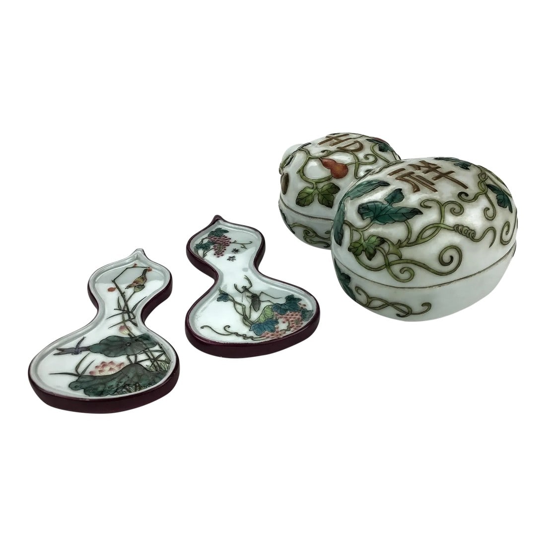 Chinese Antique Hand Painted Nesting Porcelain Poetry Trays in Silk Box (1 of 10)