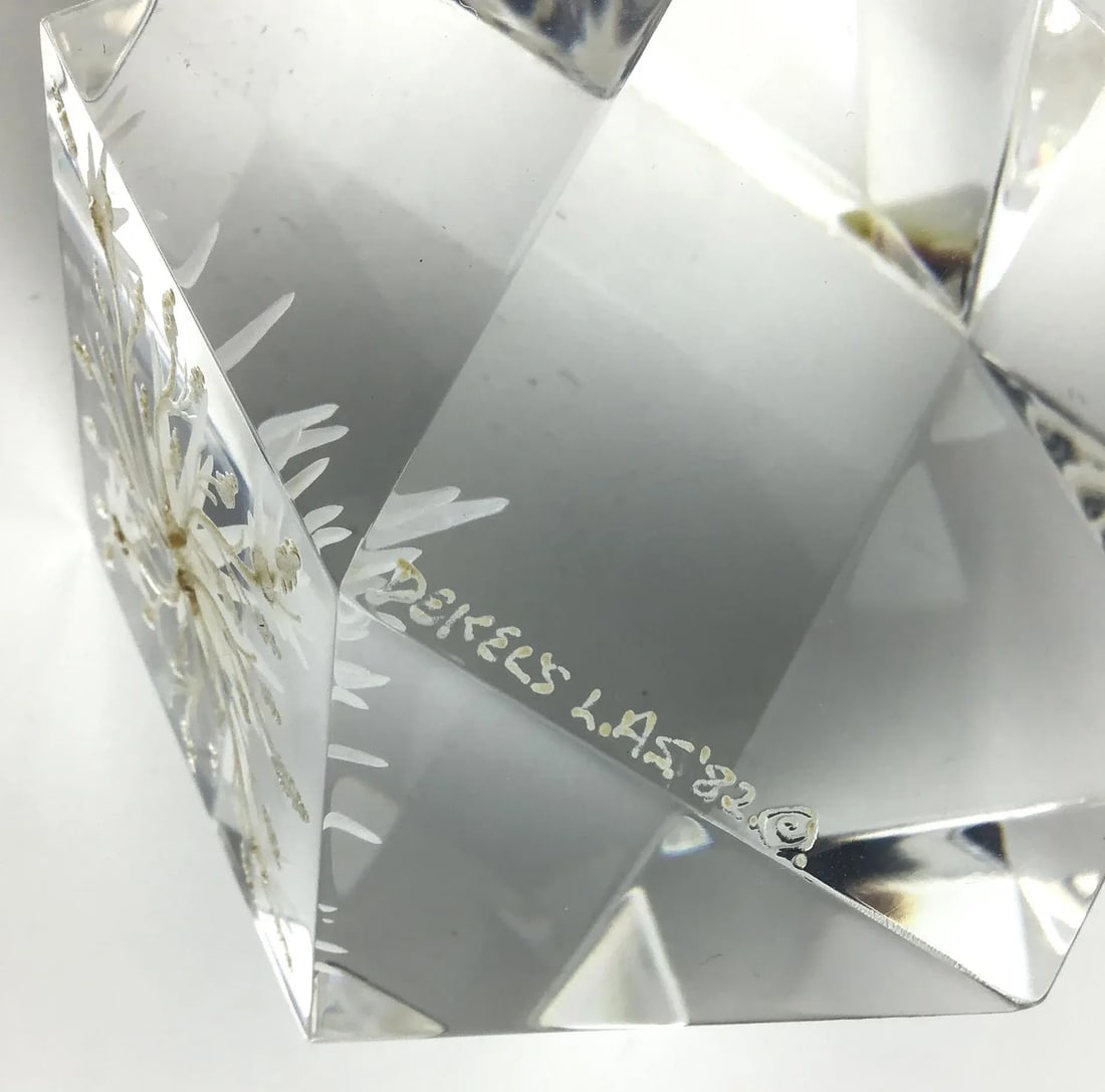 Lucite Inside Carved Table Paperweight Artist Signed - 12