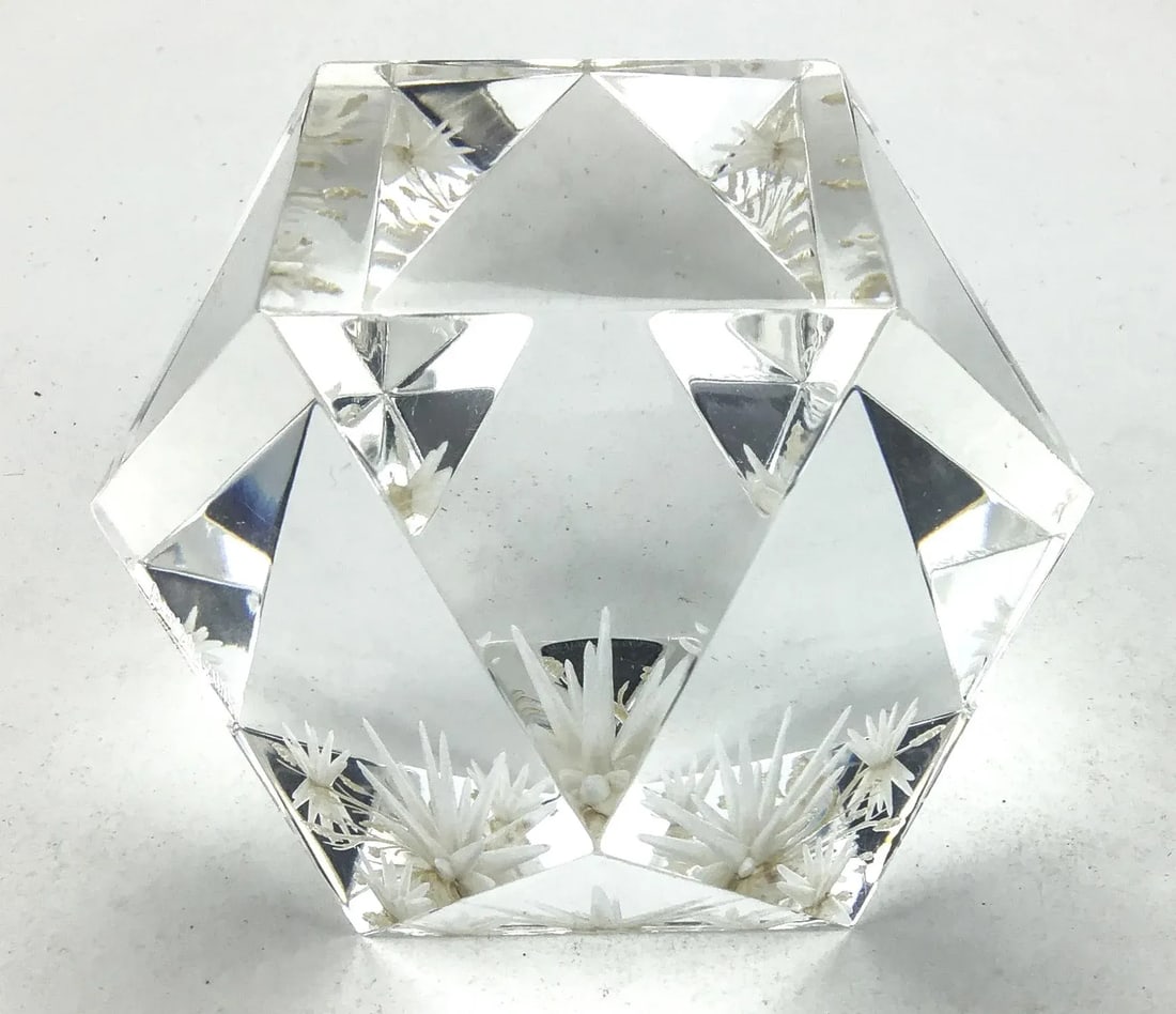 Lucite Inside Carved Table Paperweight Artist Signed - 13