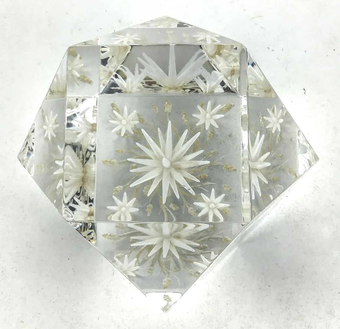 Lucite Inside Carved Table Paperweight Artist Signed - 6