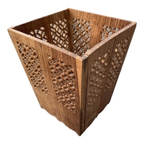 Vintage Asian Wooden Carved Jali Foldable Cachepot /Planter Box