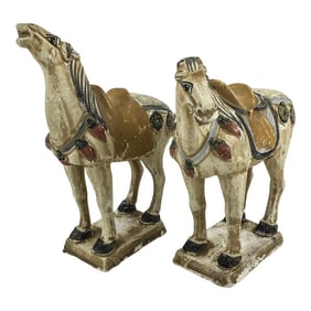 Miniature Antique Pair of Terra Cotta Tang Horses