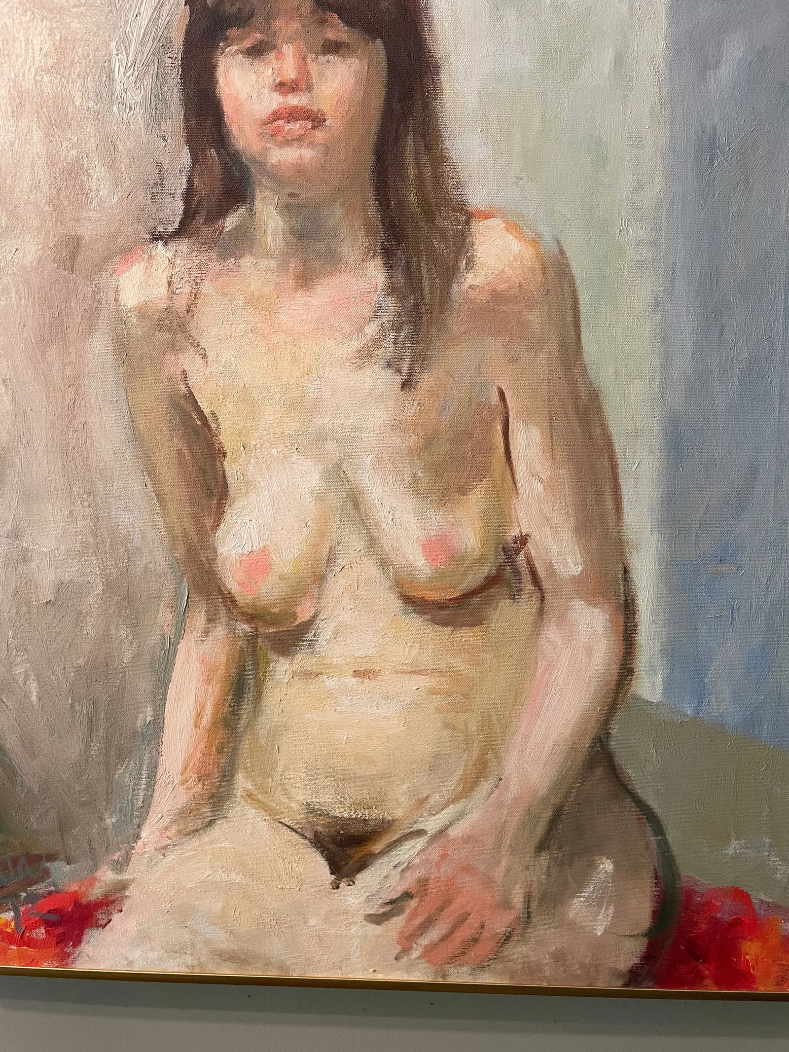 1972 Oil Painting Expressionist Portrait of a Seated Nude Woman - 5