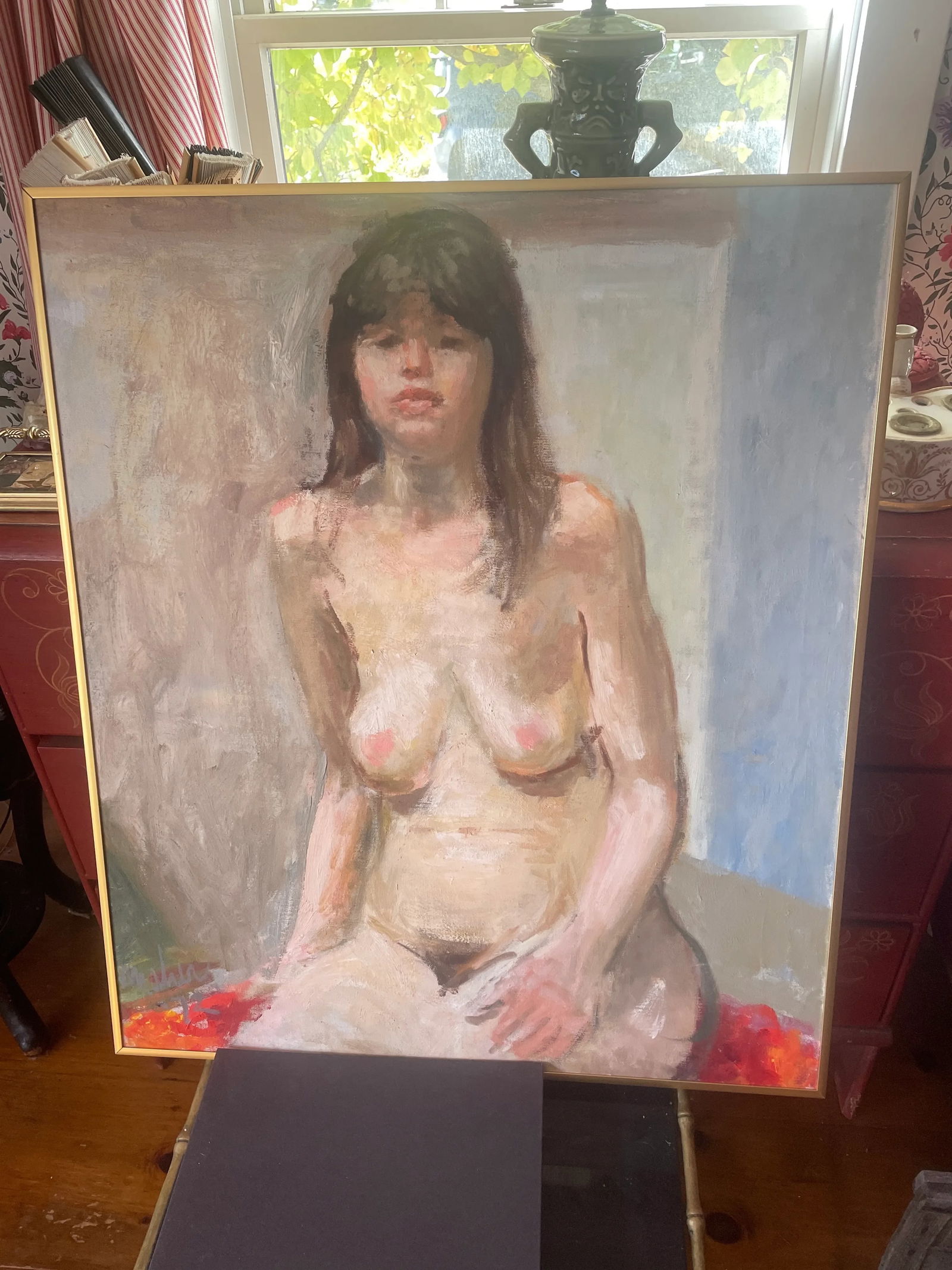 1972 Oil Painting Expressionist Portrait of a Seated Nude Woman - 7