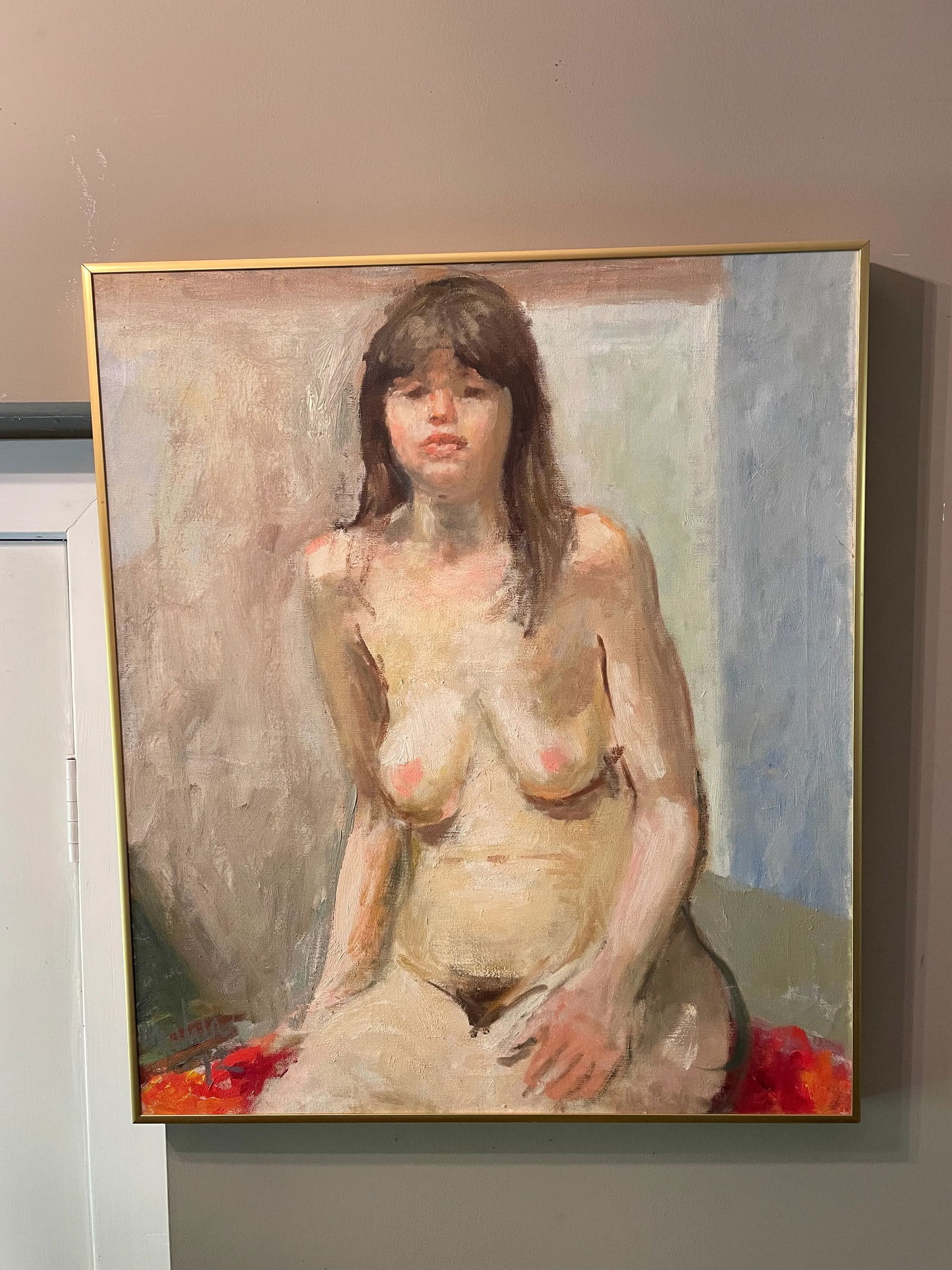 1972 Oil Painting Expressionist Portrait of a Seated Nude Woman - 8