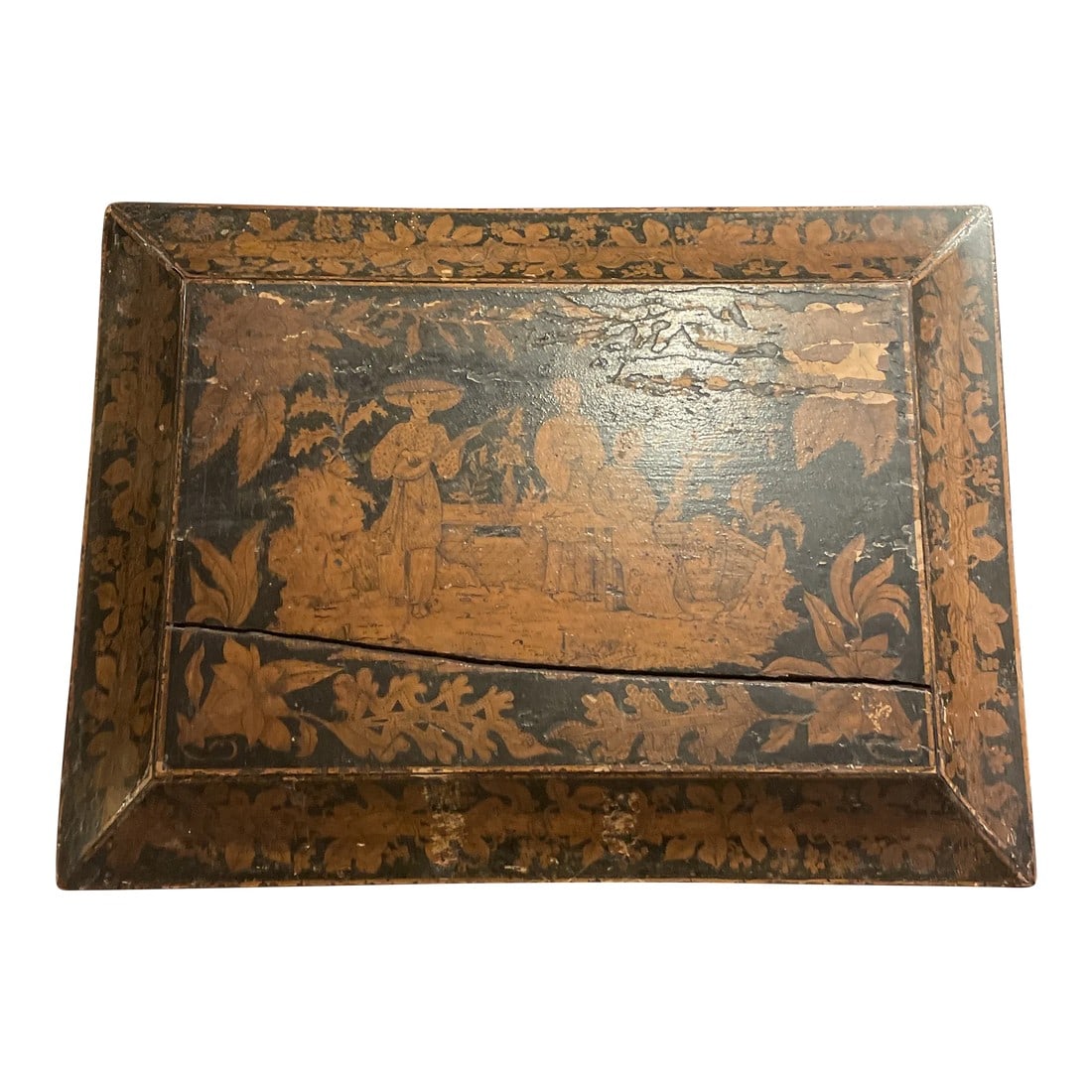 Hand Painted Chinese Export Georgian English Footed Box: A Georgian whatnot box Interior compartments we're removed Hand painted chinoiserie design. Box handles and feet are either ebony or carved from a nut or so I have been told. The bottom is signed eith