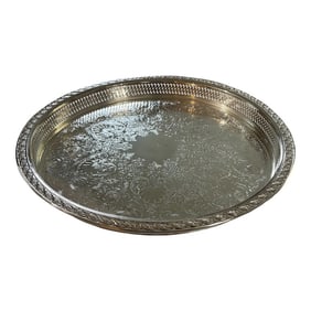 1960's "Spring Flowers" Wm. Rogers & Son Silver Plate Gallery Tray Lazy Susan