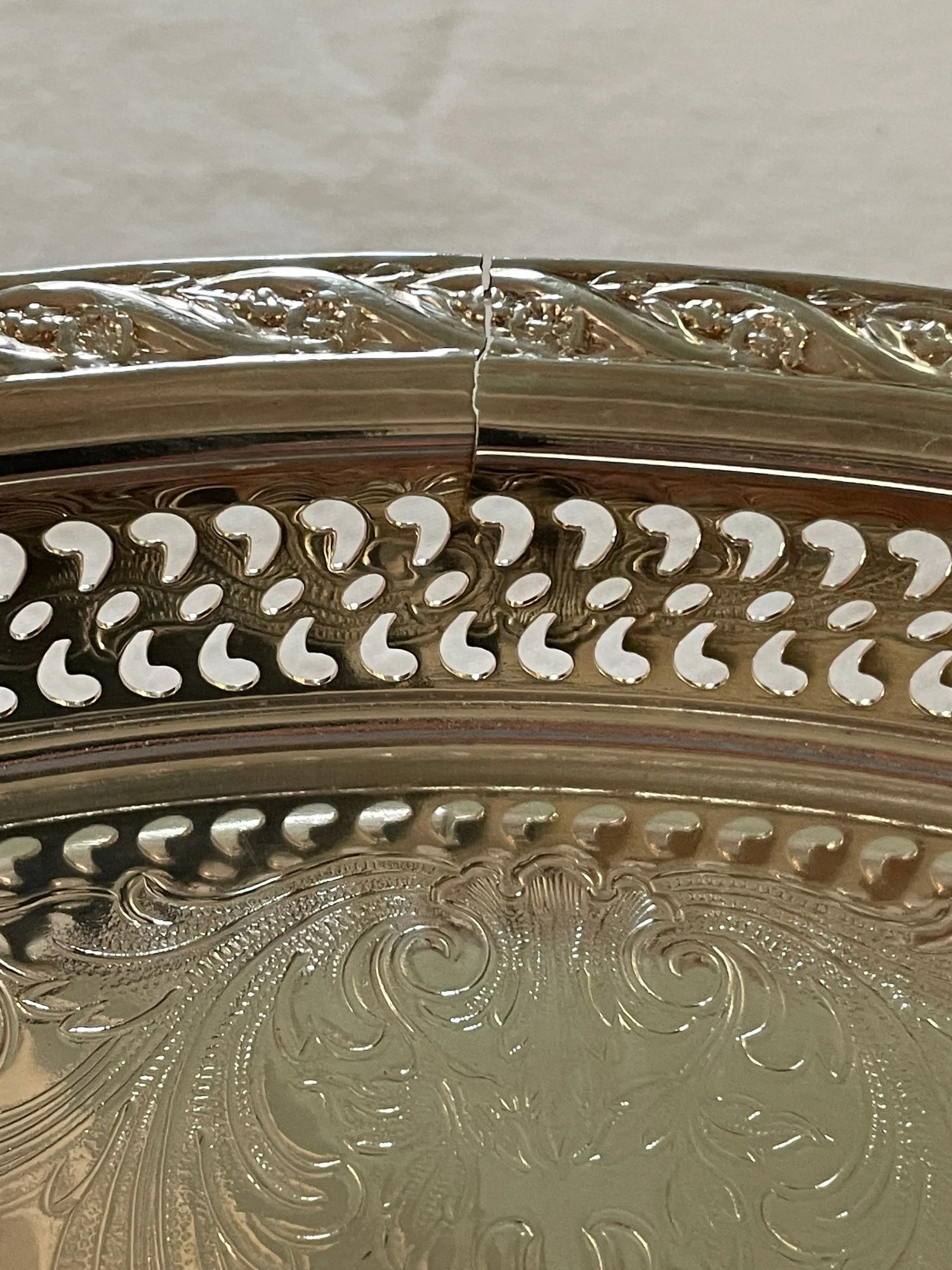 1960's "Spring Flowers" Wm. Rogers & Son Silver Plate Gallery Tray Lazy Susan - 6