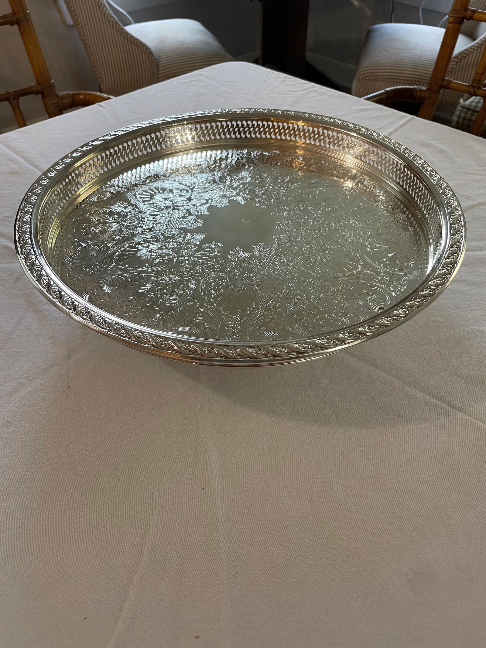 1960's "Spring Flowers" Wm. Rogers & Son Silver Plate Gallery Tray Lazy Susan - 7