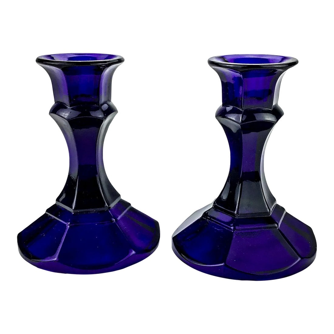 Cobalt Blue Glass Table Top Candle Holders - a Pair (1 of 9)