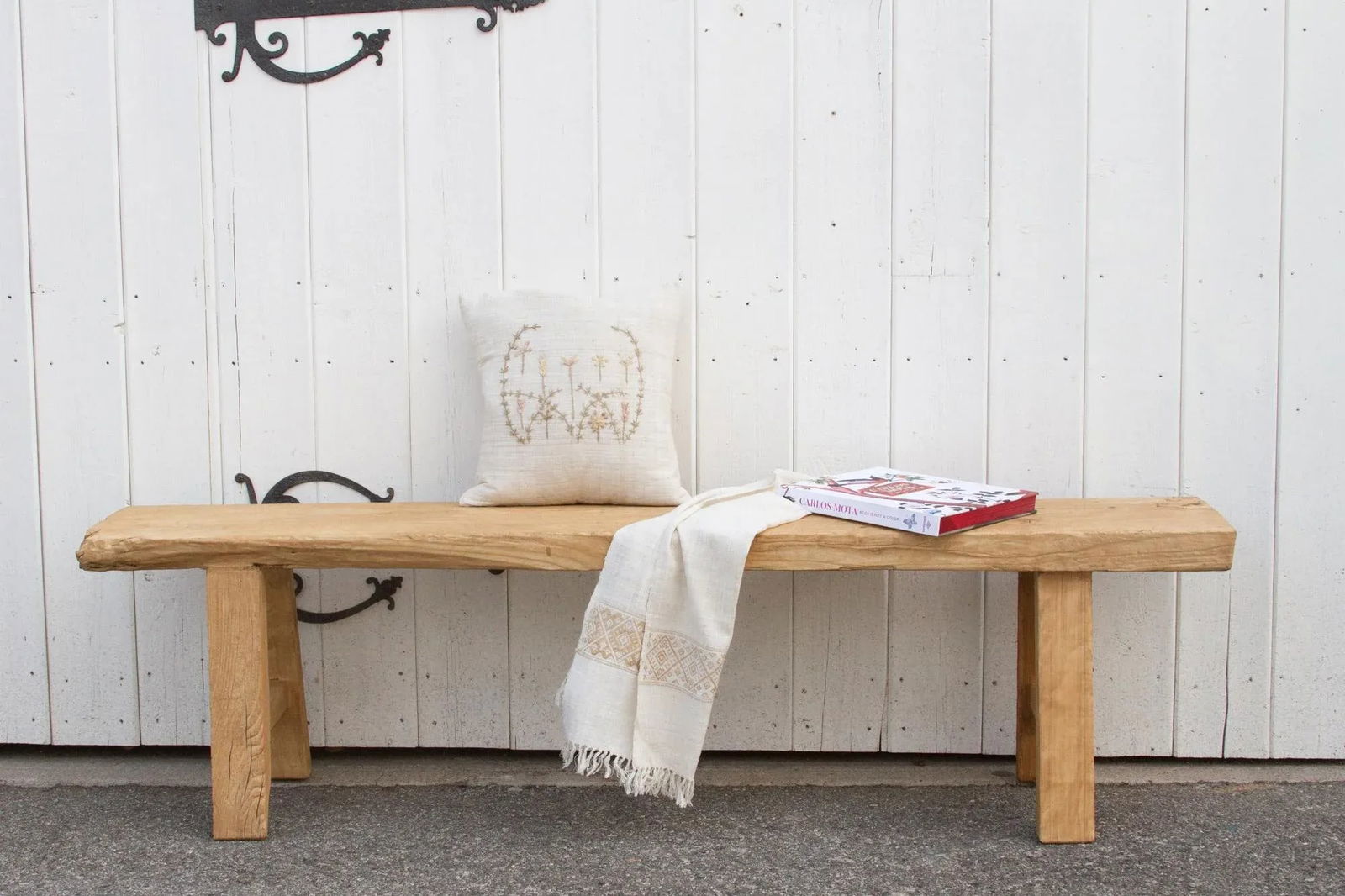 Rustic Bleached Wood Farmhouse Bench - 10