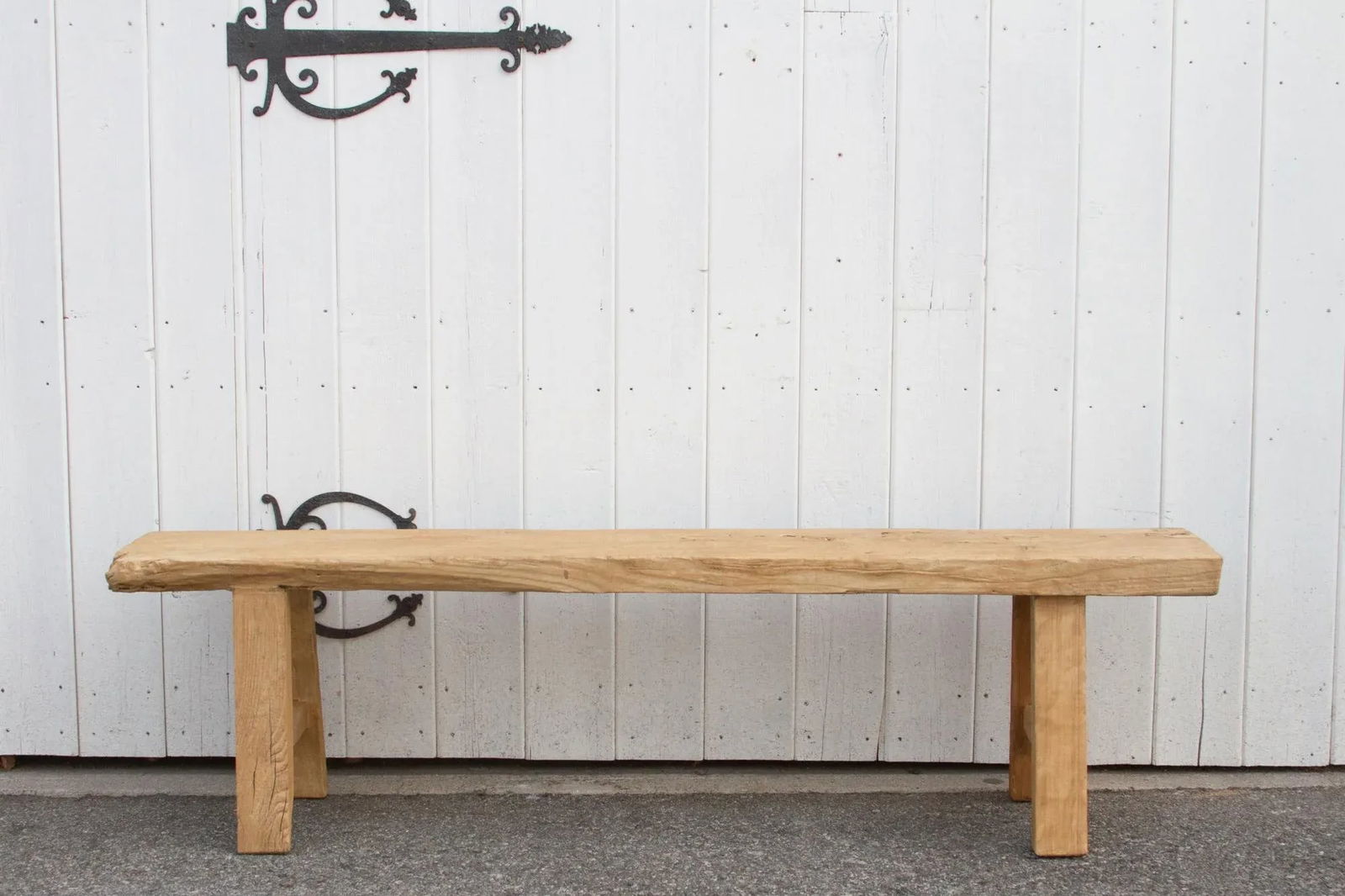 Rustic Bleached Wood Farmhouse Bench - 11