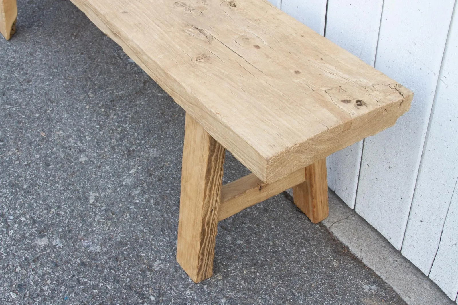 Rustic Bleached Wood Farmhouse Bench - 5