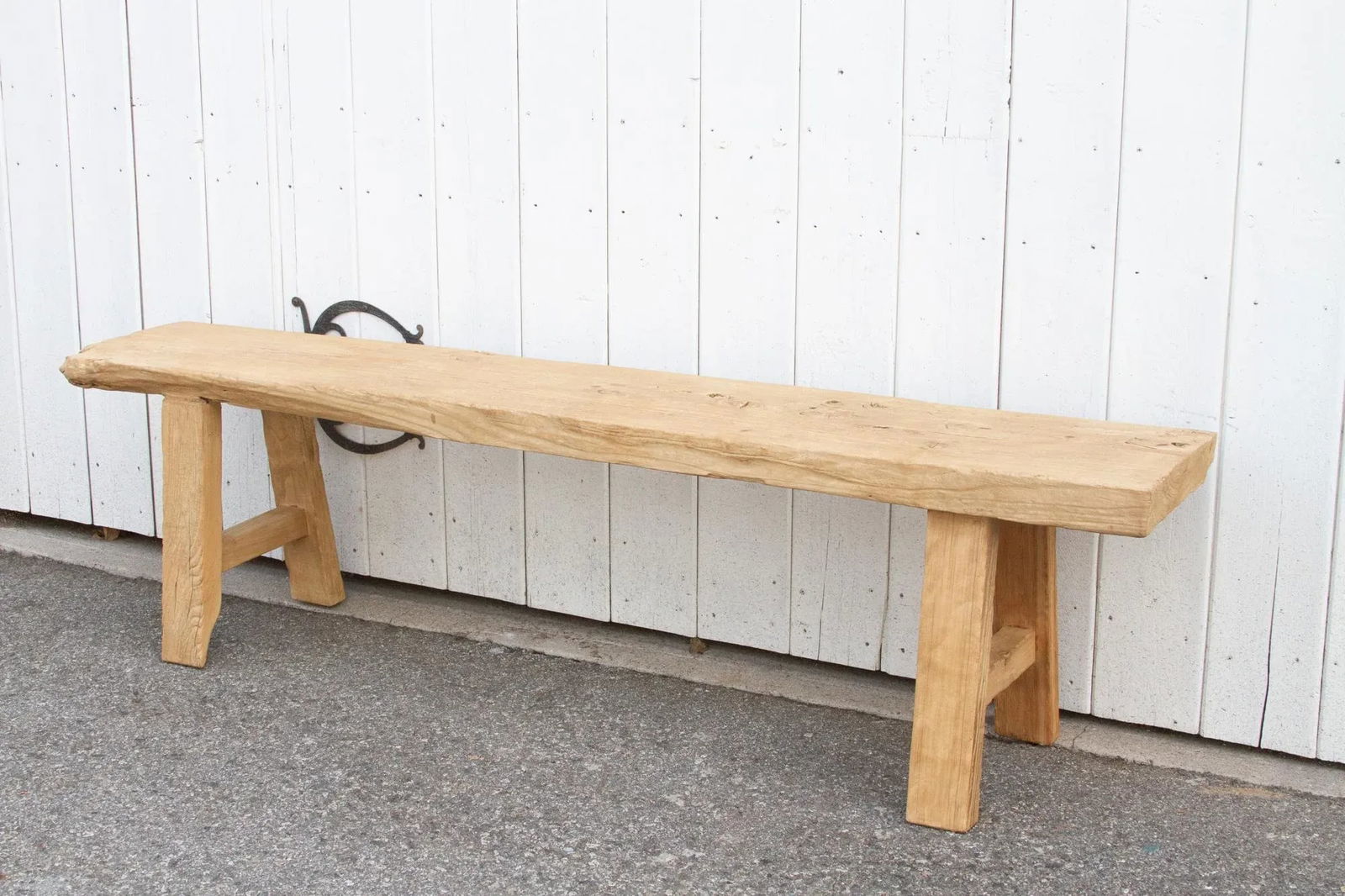 Rustic Bleached Wood Farmhouse Bench - 7