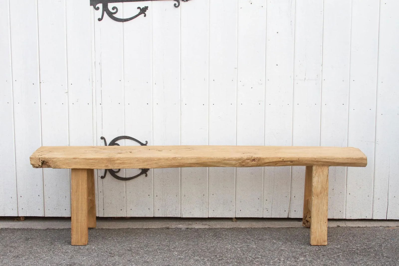 Rustic Bleached Wood Farmhouse Bench - 9