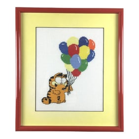 Garfield Needlepoint Art Framed Wall Art 1970'