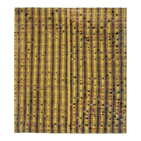 Striped Yellow Turkish Kilim With Tulu Details 6'8'' X 7'5''