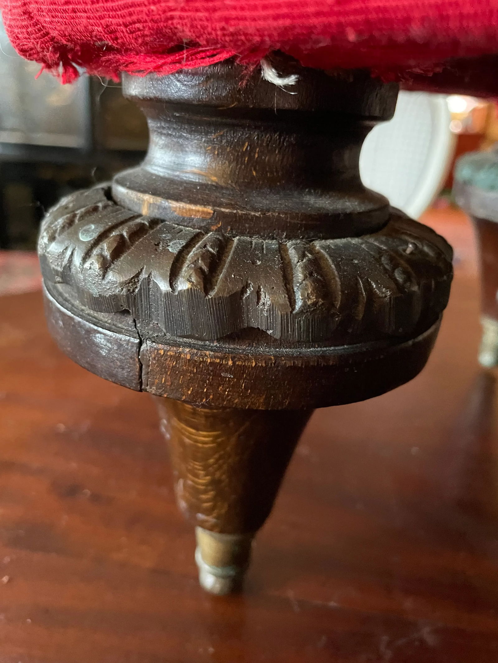 Red Silk Upholstered Georgian Footstool Early 19th - 2