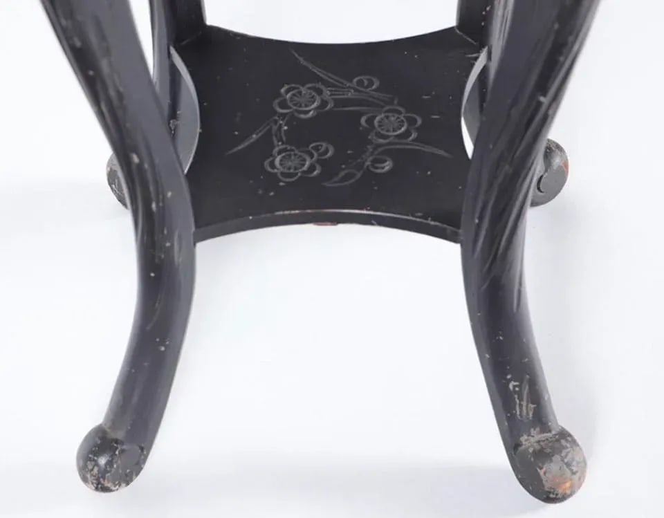 Black Carved Chinese Plant Stand Pedestal With Decorated Top. 19th Century - 3