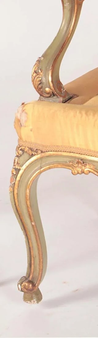 Painted Gilt and Green Polychrome Louis XV Style Wing Back Bergere 19th Century - 4