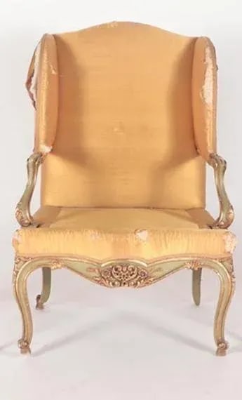 Painted Gilt and Green Polychrome Louis XV Style Wing Back Bergere 19th Century - 5