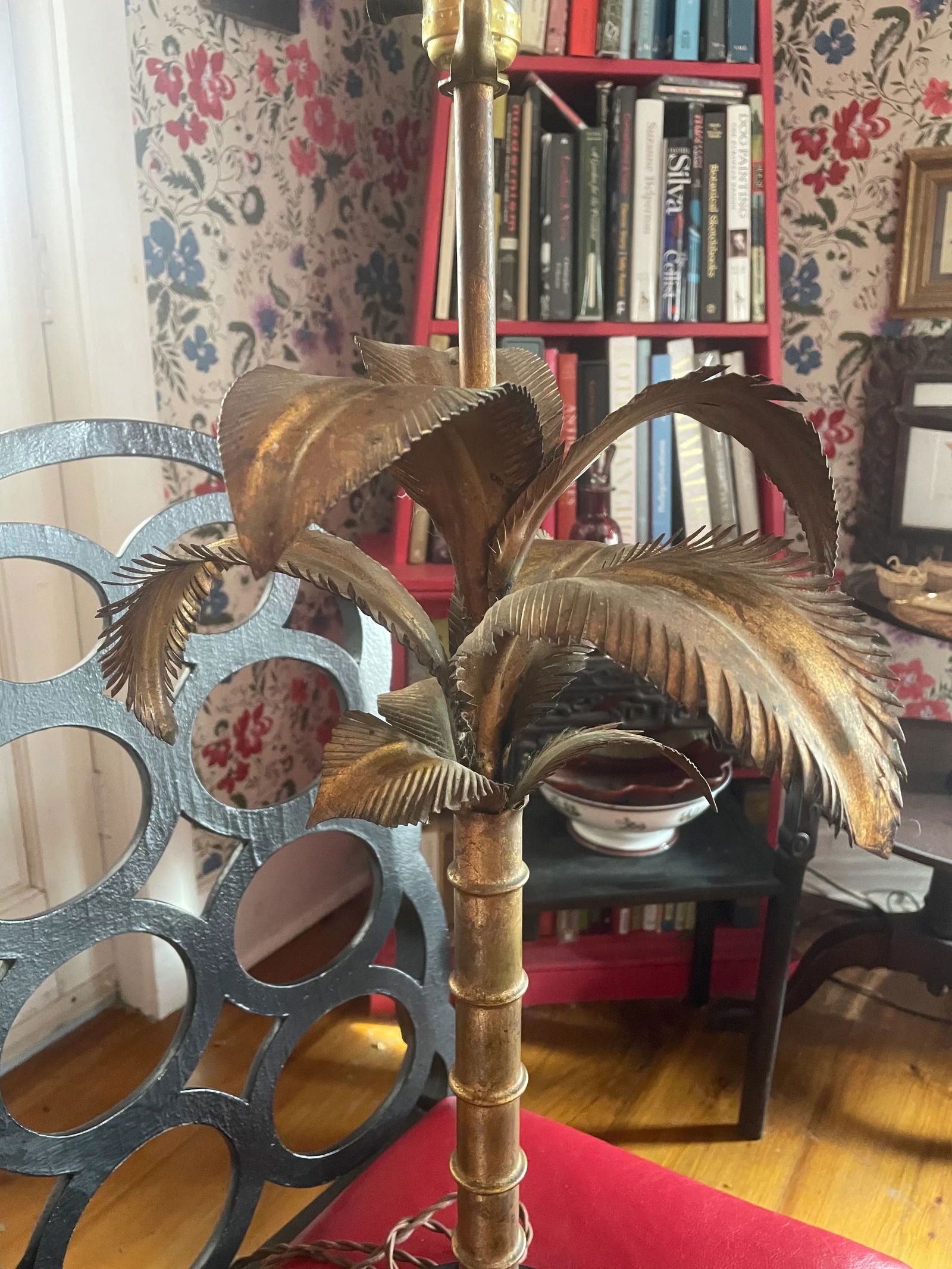 1970s Faux Bamboo Gilt Metal Palm Tree Lamp Manner of Bagues and Maison Jansen - 4