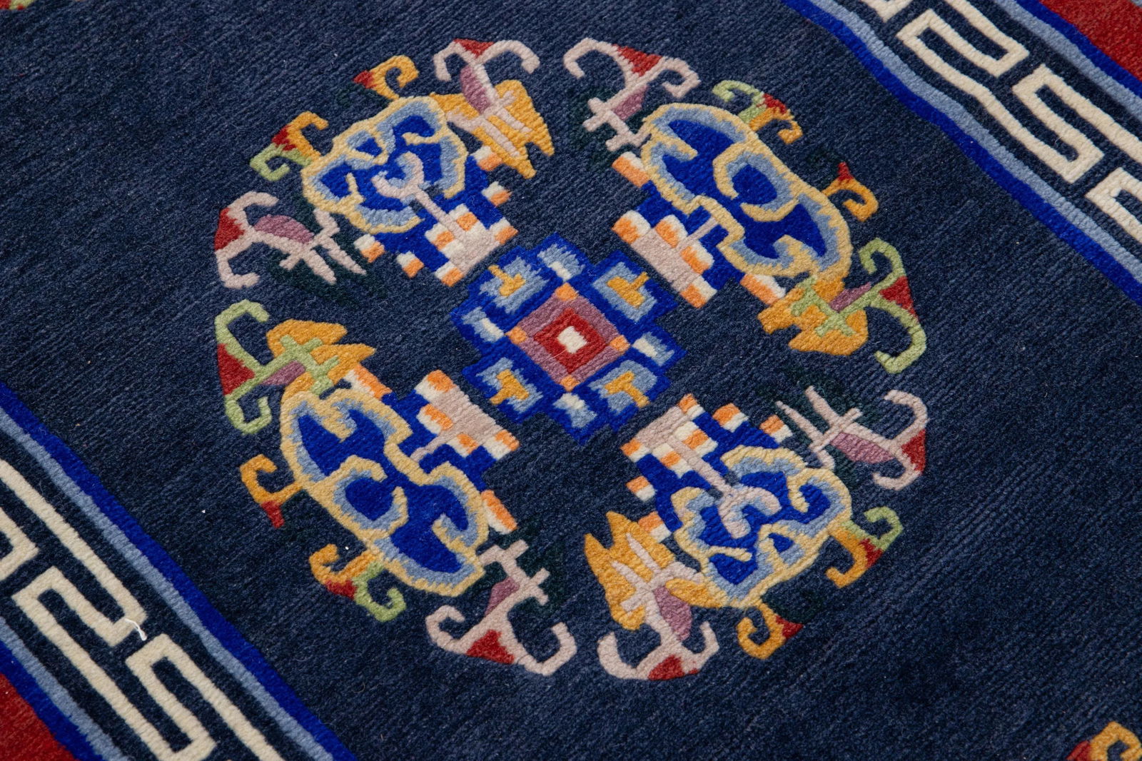 Vintage Art Deco Handmade Blue Chinese Wool Rug With Medallion Motif - 5