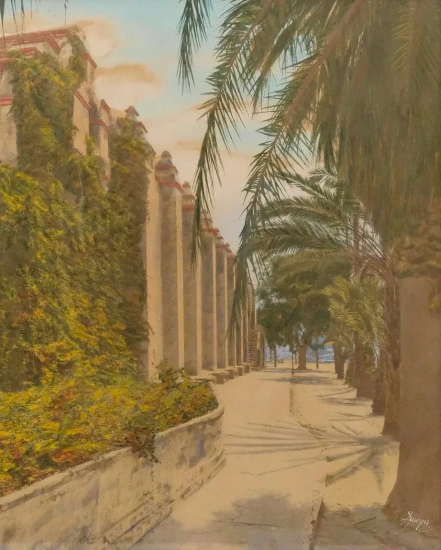 Hand Color Photograph of a Spanish Mission by Charles Henry Sawyer 1941 - 2
