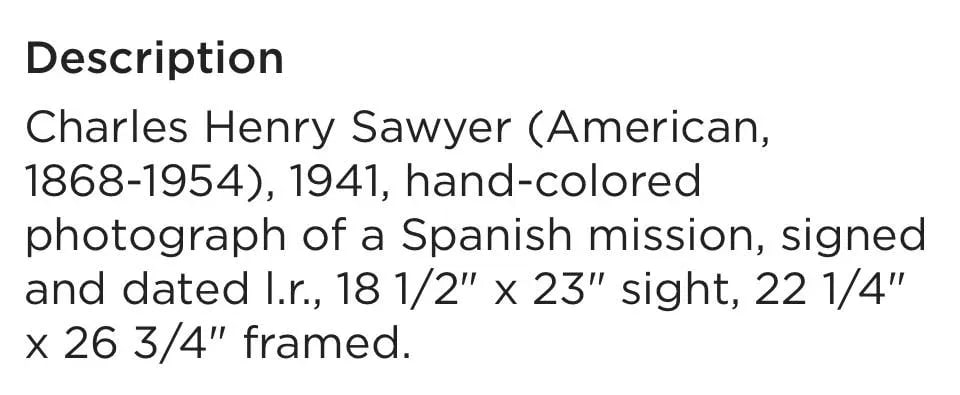 Hand Color Photograph of a Spanish Mission by Charles Henry Sawyer 1941 - 6