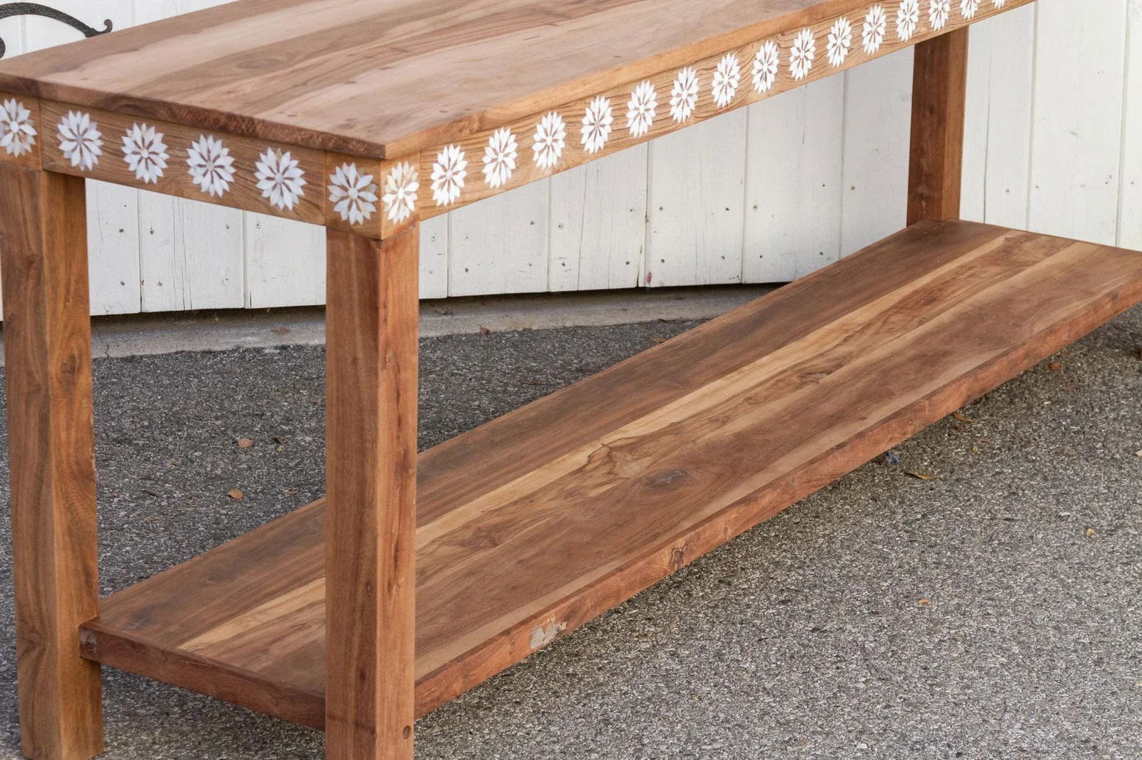 Reclaimed Teak Blossom Inlaid Console - 11