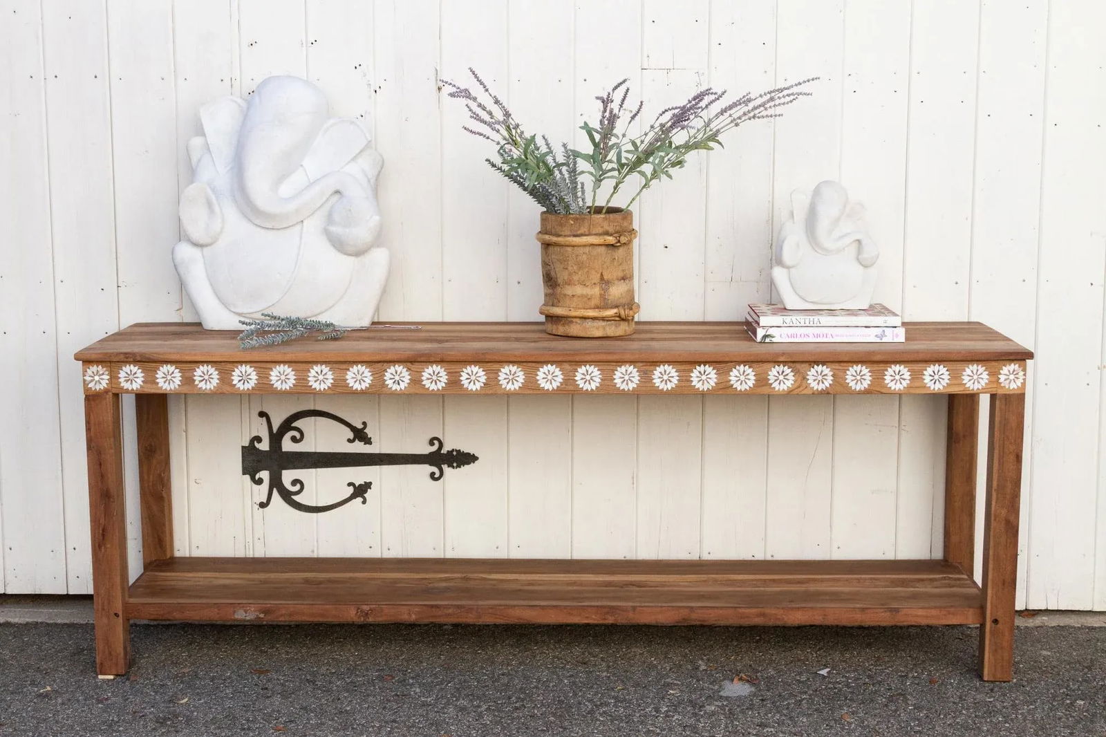 Reclaimed Teak Blossom Inlaid Console - 12