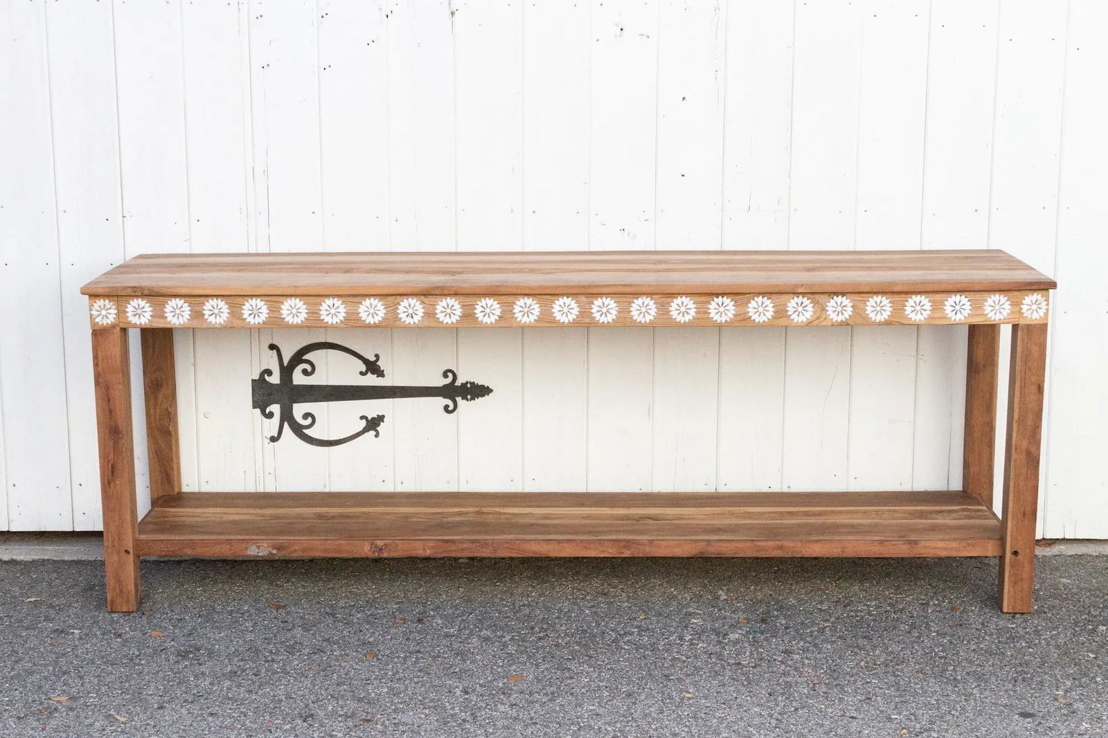 Reclaimed Teak Blossom Inlaid Console - 13