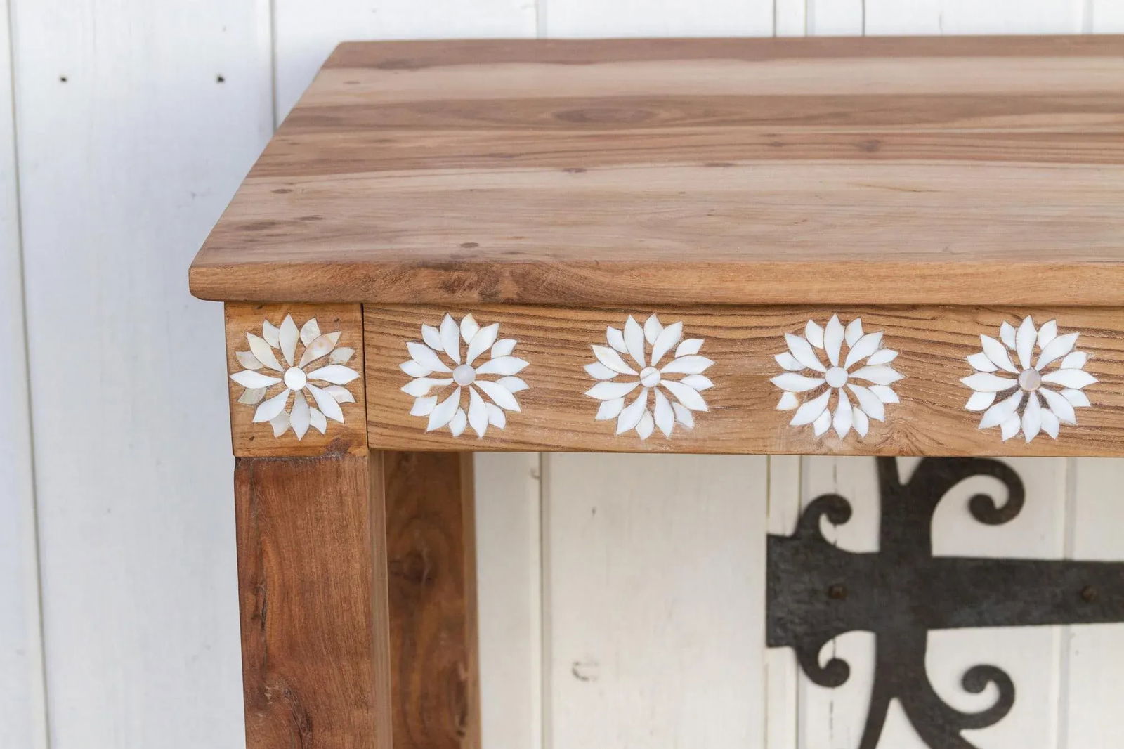Reclaimed Teak Blossom Inlaid Console - 4