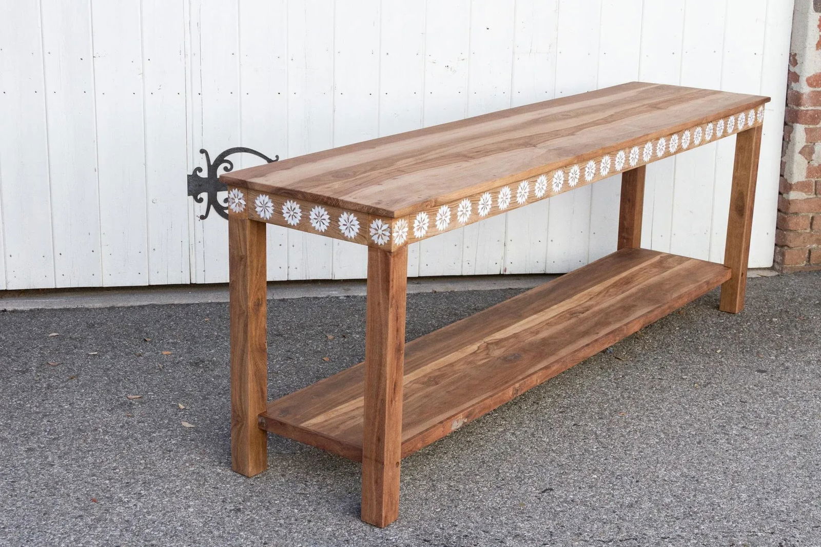 Reclaimed Teak Blossom Inlaid Console - 9