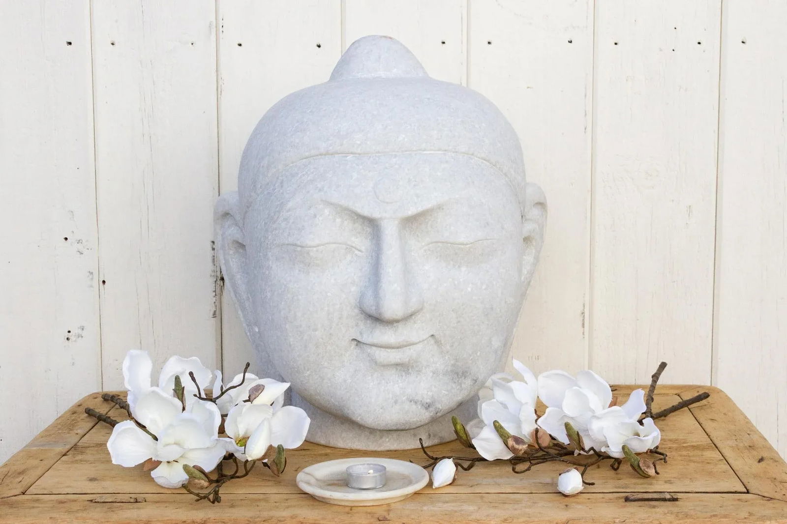 Large Beautifully Carved Marble Buddha Head - 2