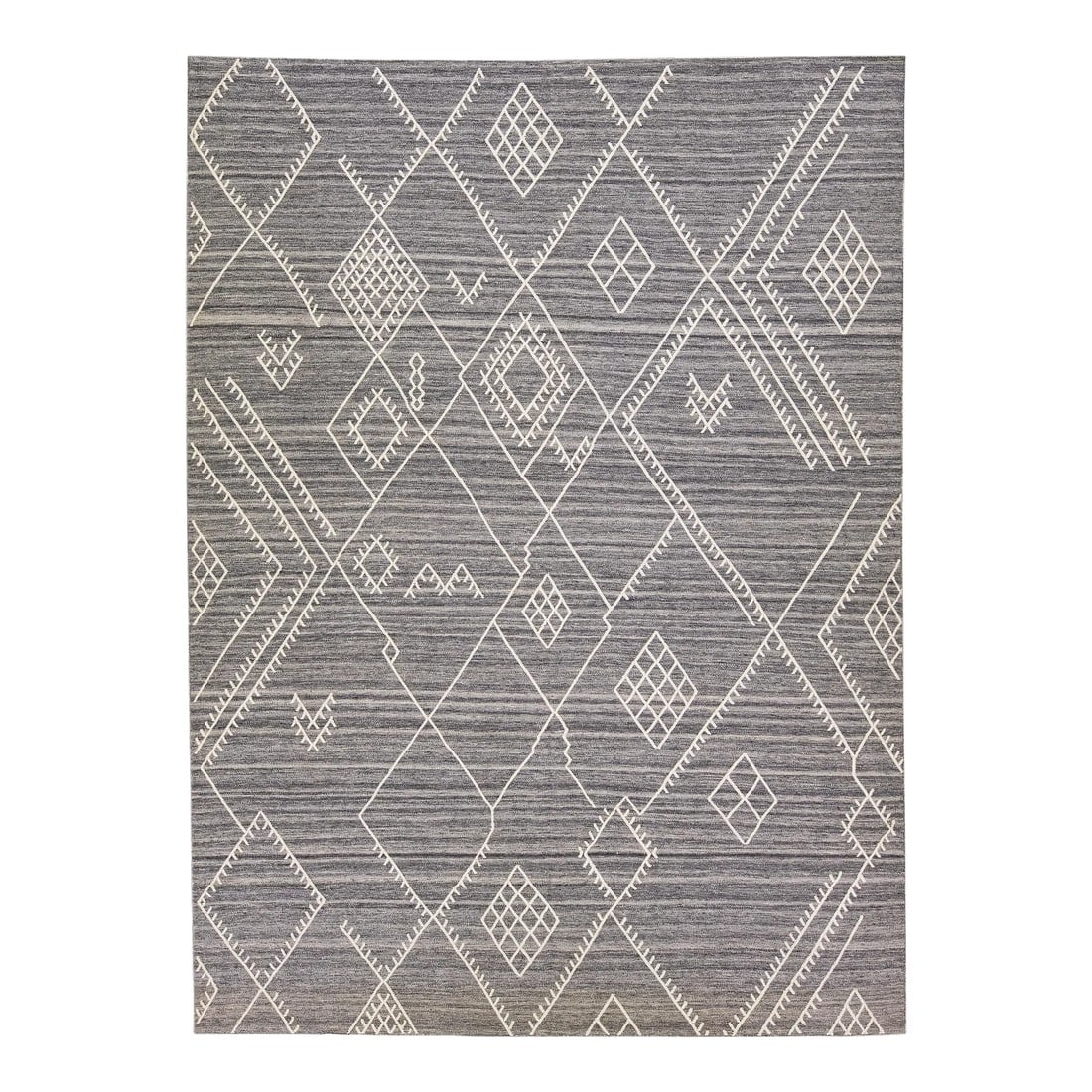 Early 21st Century Gray Contemporary Flatweave Kilim Wool Rug With Coastal Designed by Apadana: Beautiful kilim handmade wool rug with a gray field. This custom modern flatweave rug of our Nantucket collection has white accents and a gorgeous, all-over geometric coastal design. This rug