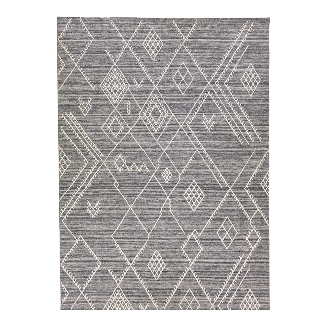 Early 21st Century Modern Flatweave Kilim Gray Geometric Wool Rug by Apadana: Beautiful kilim handmade wool rug with a gray field. This custom modern flatweave rug of our Nantucket collection has white accents and a gorgeous, all-over geometric coastal design. This rug