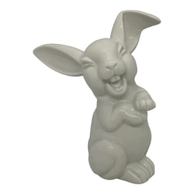Mid 20th Century Rosenthal White Porcelain Laughing Rabbit Sculpture Figurine