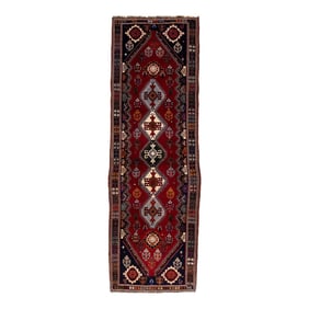 1960s Vintage Persian Shiraz Handmade Red Tribal Wool Runner