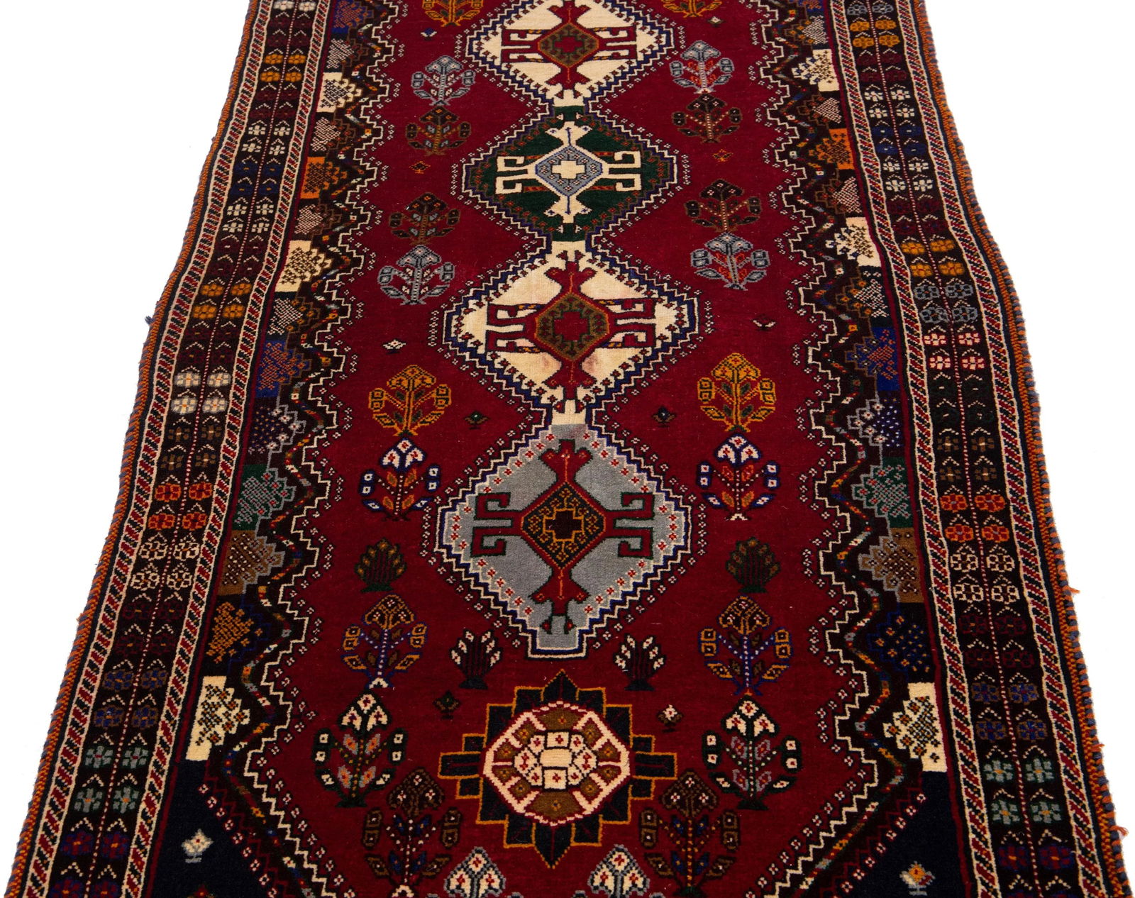 1960s Vintage Persian Shiraz Handmade Red Tribal Wool Runner - 3