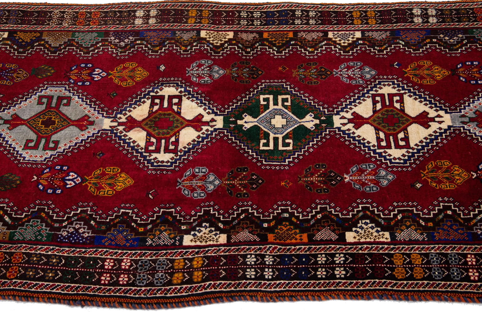 1960s Vintage Persian Shiraz Handmade Red Tribal Wool Runner - 5