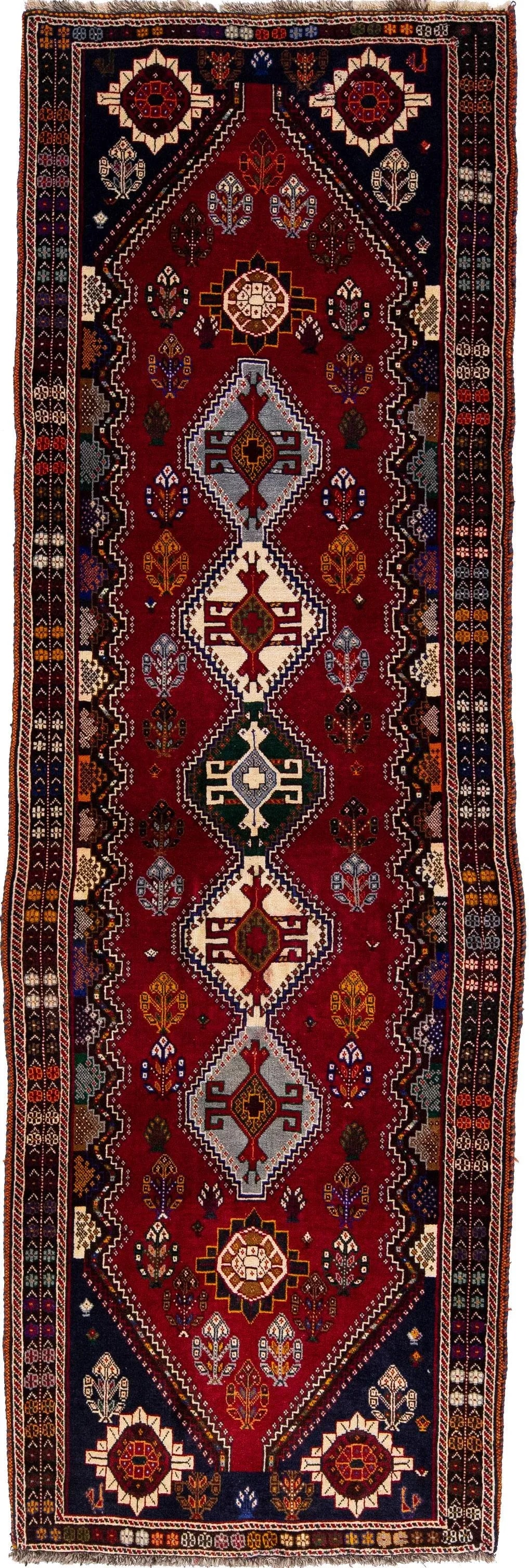 1960s Vintage Persian Shiraz Handmade Red Tribal Wool Runner - 8