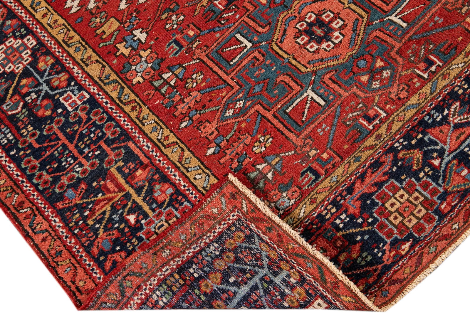 1960s Vintage Persian Heriz Handmade Red Medallion Wool Rug - 2