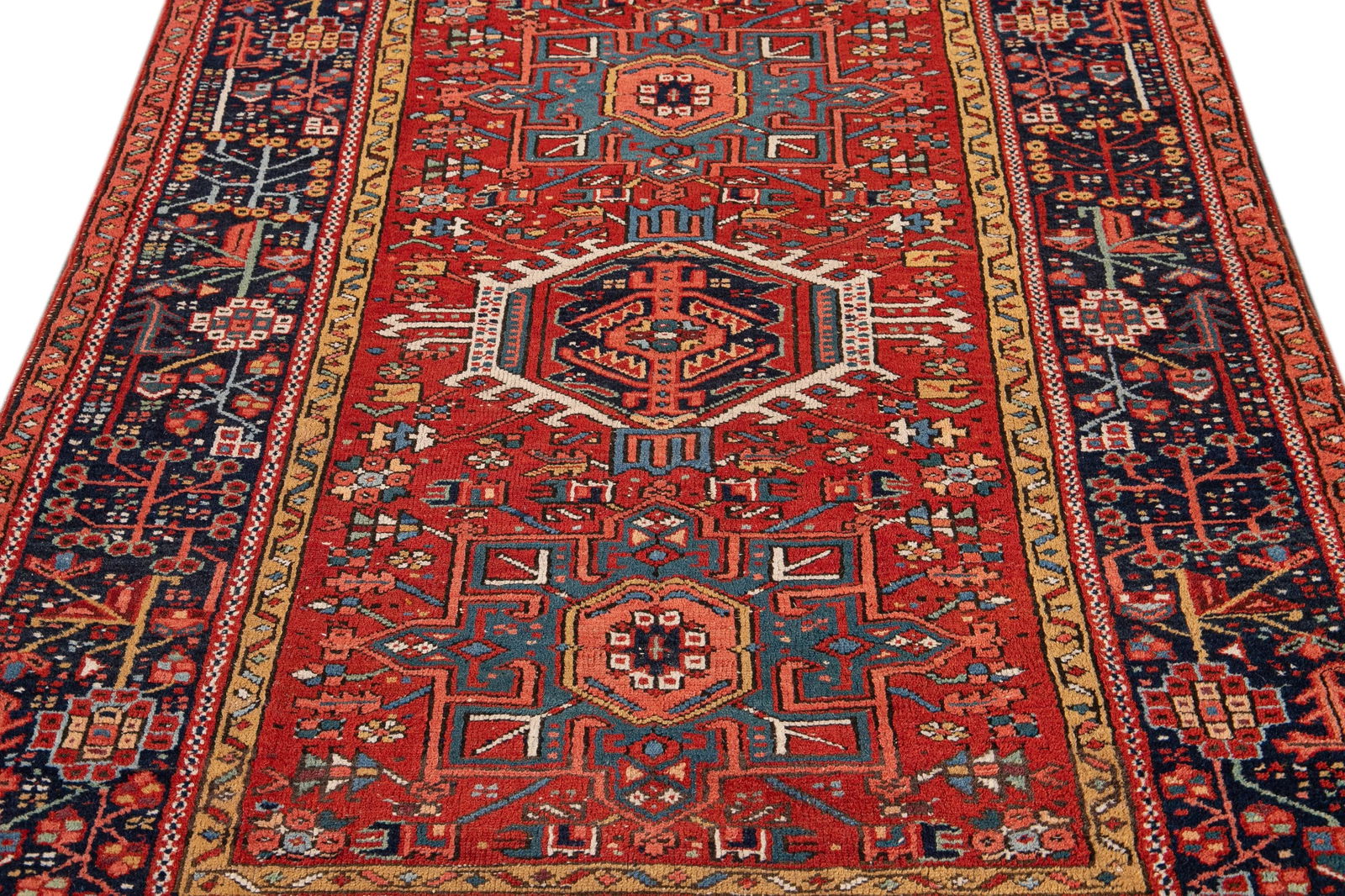 1960s Vintage Persian Heriz Handmade Red Medallion Wool Rug - 3