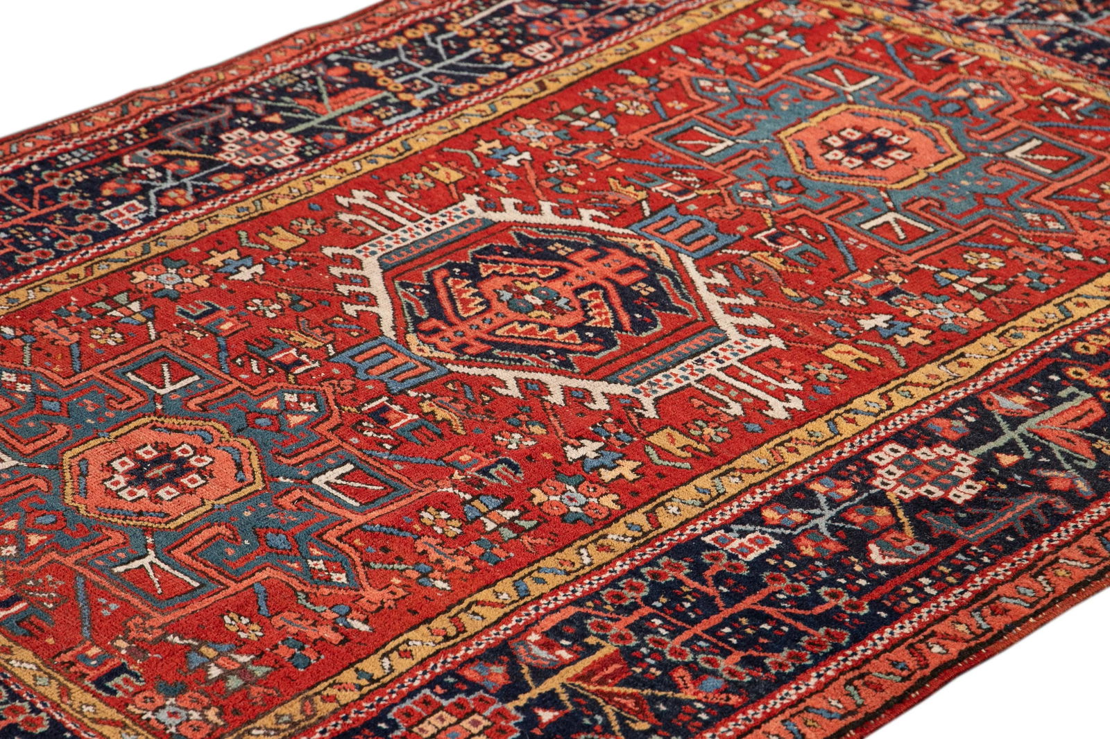 1960s Vintage Persian Heriz Handmade Red Medallion Wool Rug - 6