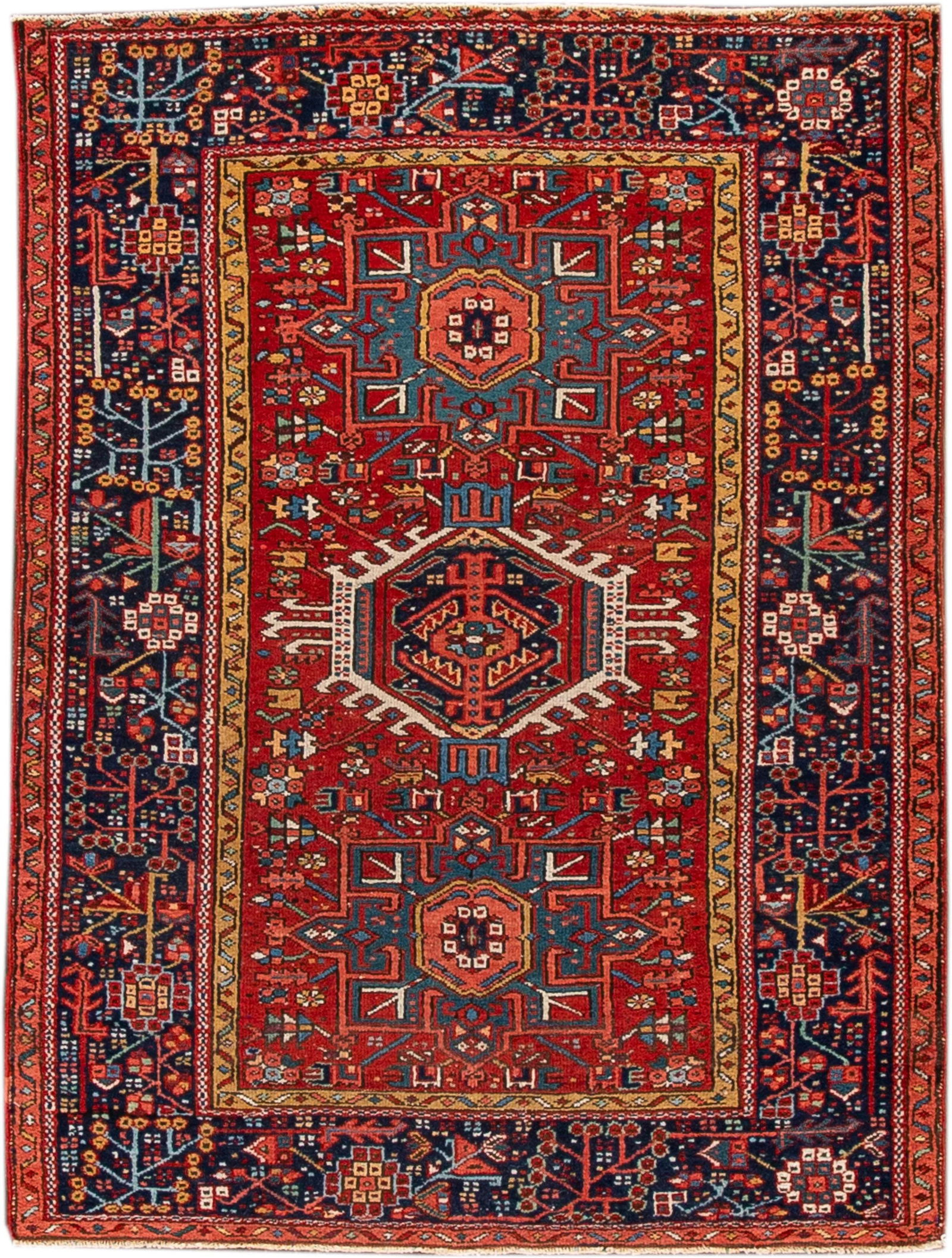 1960s Vintage Persian Heriz Handmade Red Medallion Wool Rug - 7