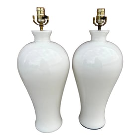 Pair of Urn Style White Glass Table Lamps