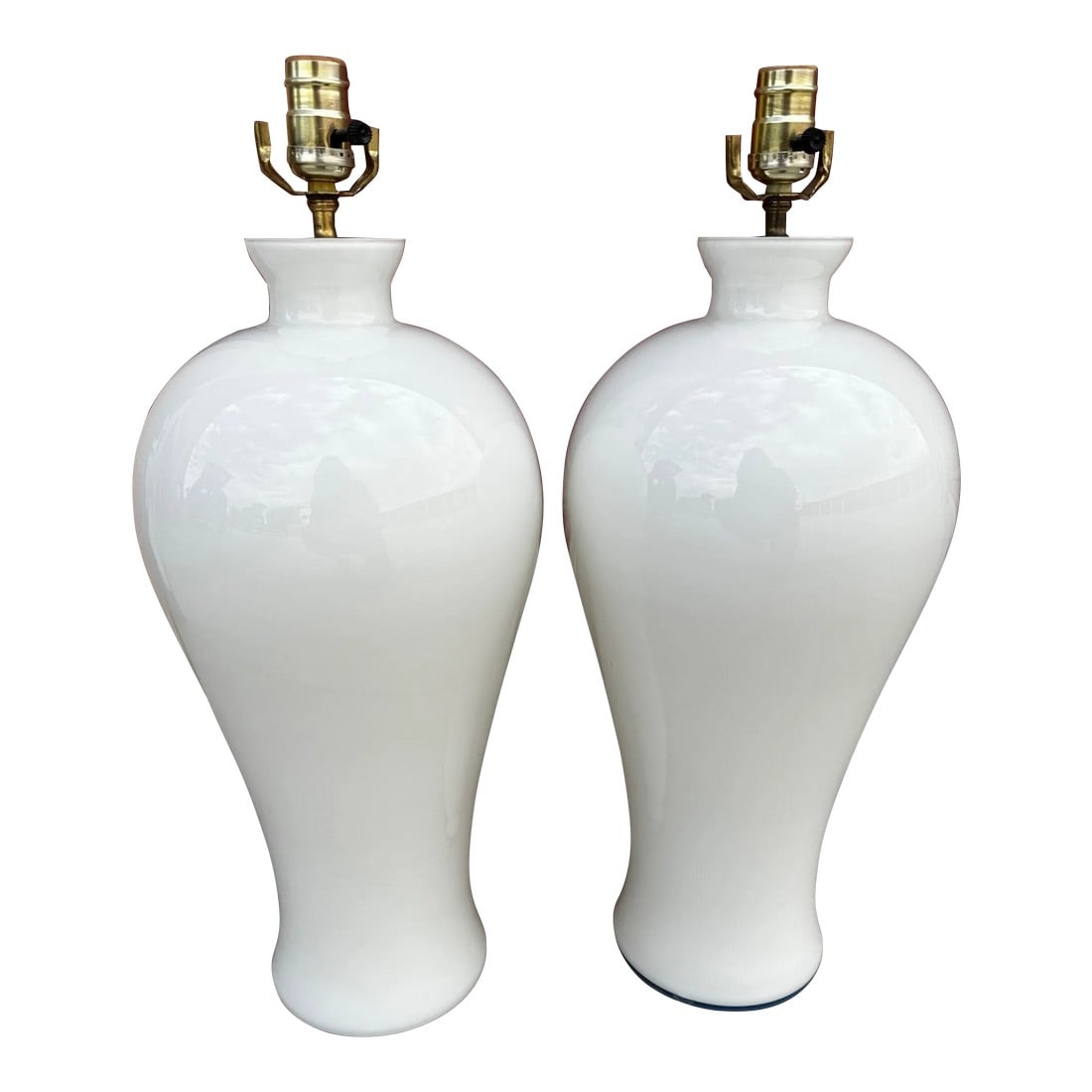 Pair of Urn Style White Glass Table Lamps (1 of 7)