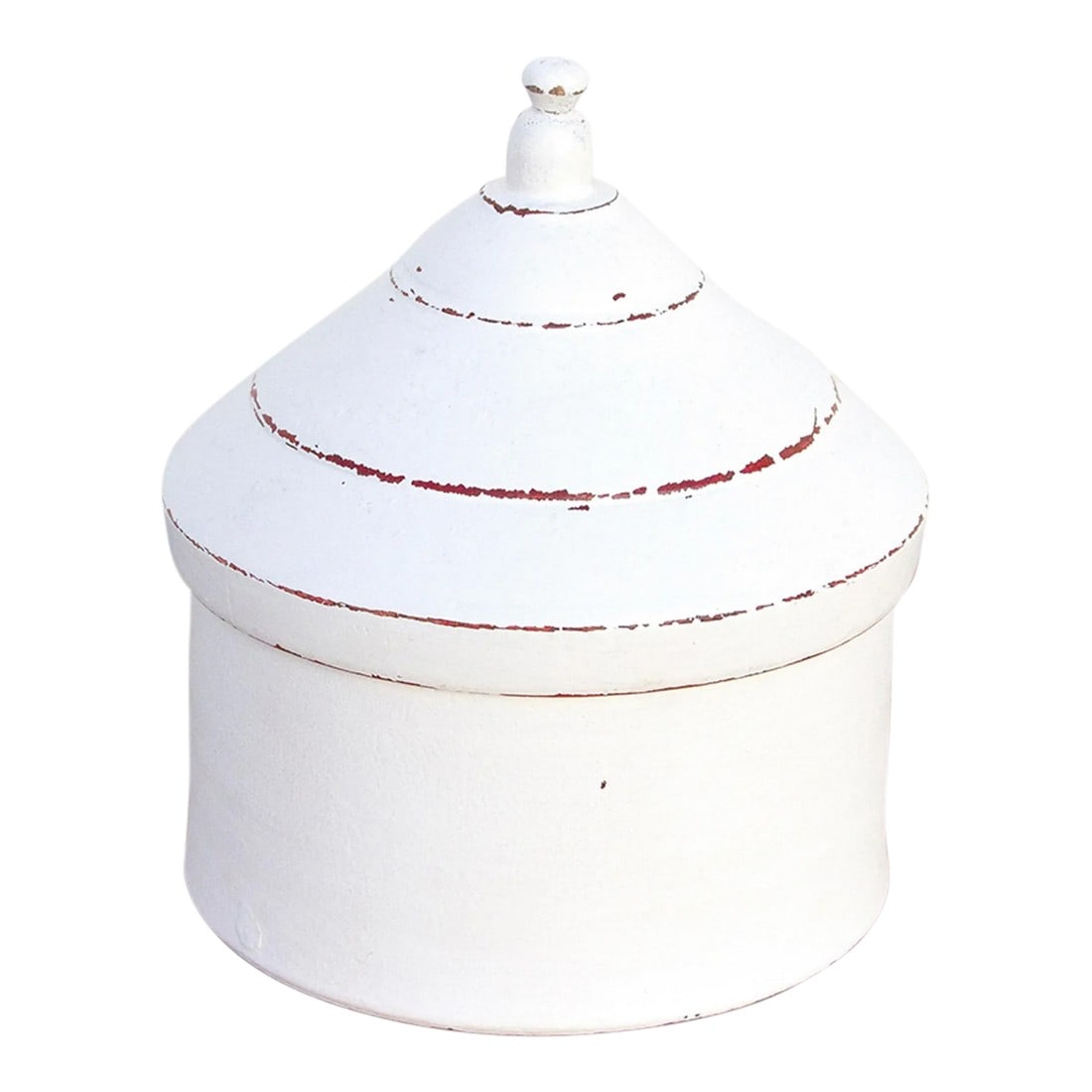 Teus Antique Indian Storage Box: Found in the North west desert of India, this original ceremonial Tikka box has a lovely distressed white painted finish. Tikka is a dot worn during ceremonies or celebrations usually on the